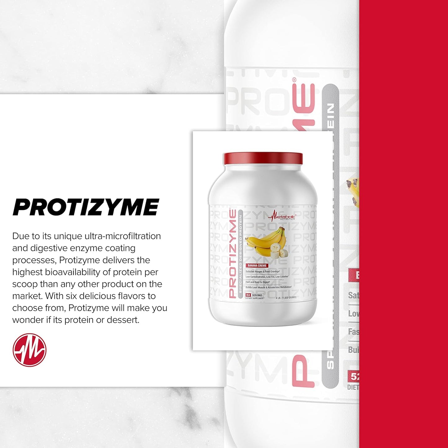 Metabolic Nutrition Protizyme Whey Protein, Low Carb/Fat, 4lb (52 Servings)