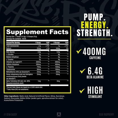 RYSE Up Stim Daddy High Stimulant Pre-Workout by Noel Deyzel (Blue Raspberry, 40 Servings)