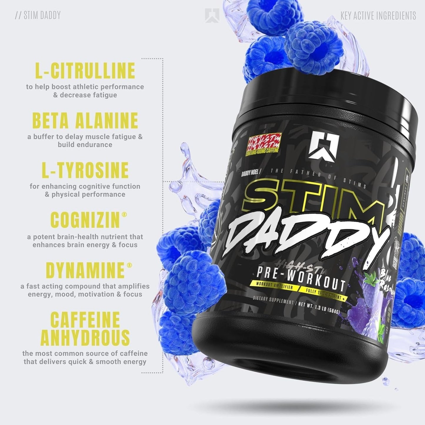 RYSE Up Stim Daddy High Stimulant Pre-Workout by Noel Deyzel (Blue Raspberry, 40 Servings)