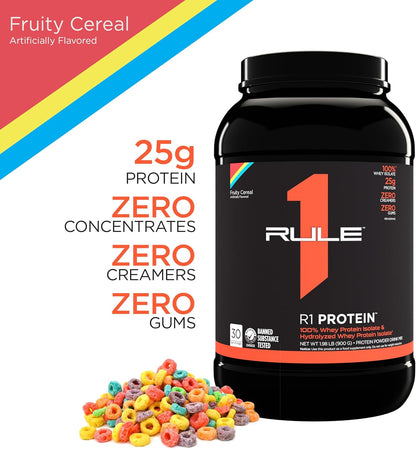 R1 Protein Powder - 25g Fast-Acting, 100% Isolate with 6g BCAAs (2lbs, Fruity Cereal)
