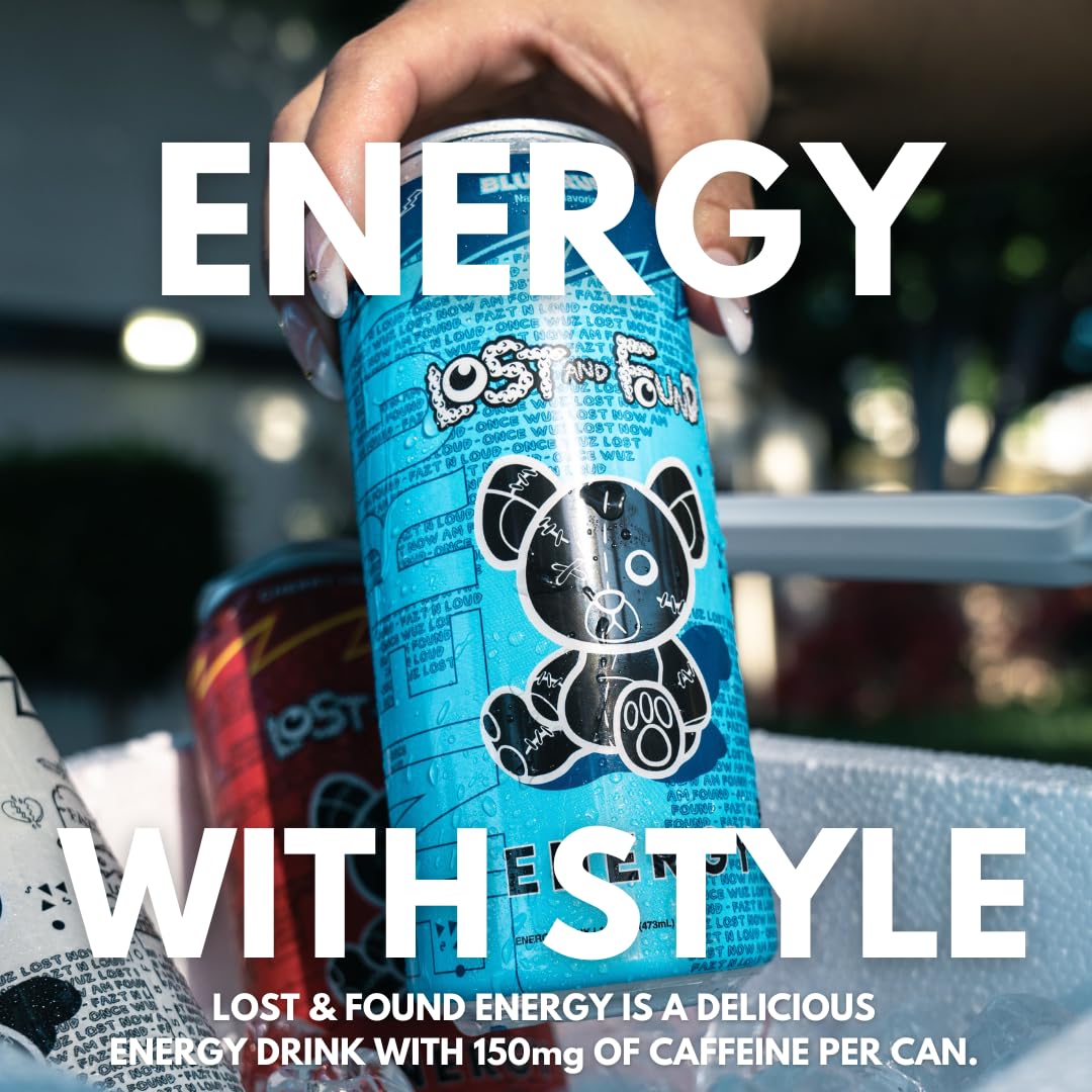 Lost and Found Sugar-Free Energy Drink, 150mg Caffeine, Vegan (12-Pack, 16oz)