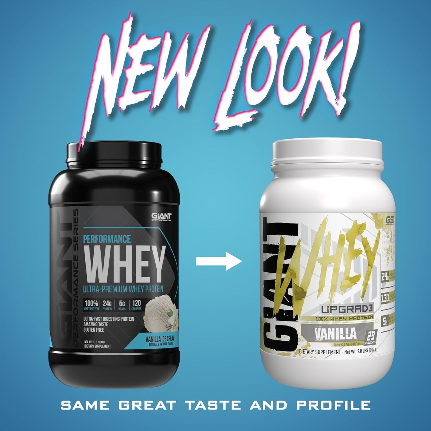 Giant Sports 100% Whey Protein, 24g Protein, 5g BCAAs - Chocolate (2 lb)