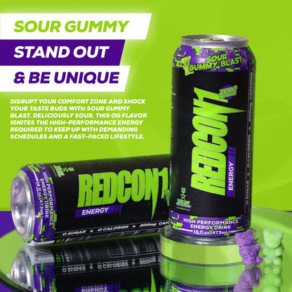 REDCON1 Sour Gummy Blast Energy Drink - Zero Sugar, 200mg Caffeine (12 ct)