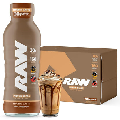 RAW Mocha Latte Protein Shake, Grass-Fed Whey, Zero-Sugar, Gluten-Free (12oz)