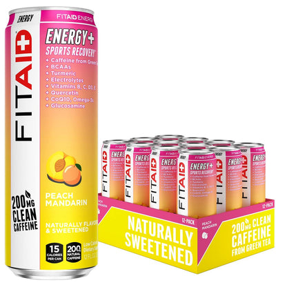 FITAID ENERGY Peach Mandarin, 200mg Caffeine, Keto, Vegan, 12oz (12 Pack)
