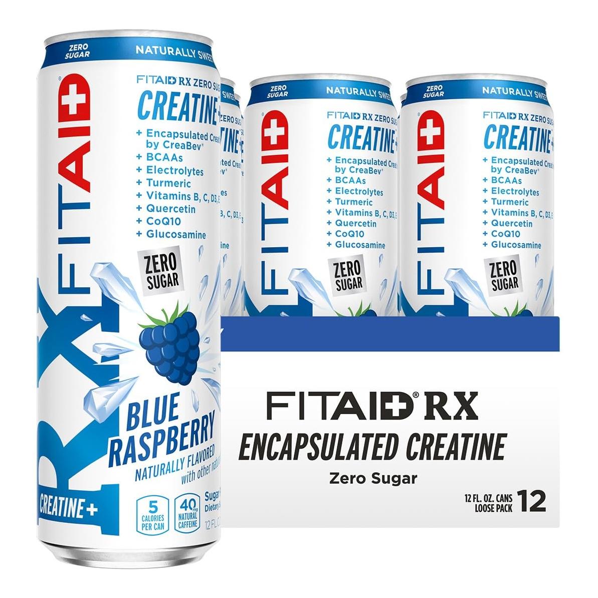 FITAID RX Zero Sugar Workout Recovery Drink, Blue Raspberry (12 Fl Oz, 12 Pack)