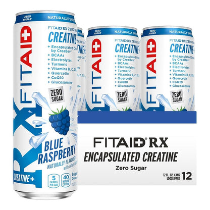 FITAID RX Zero Sugar Workout Recovery Drink, Blue Raspberry (12 Fl Oz, 12 Pack)