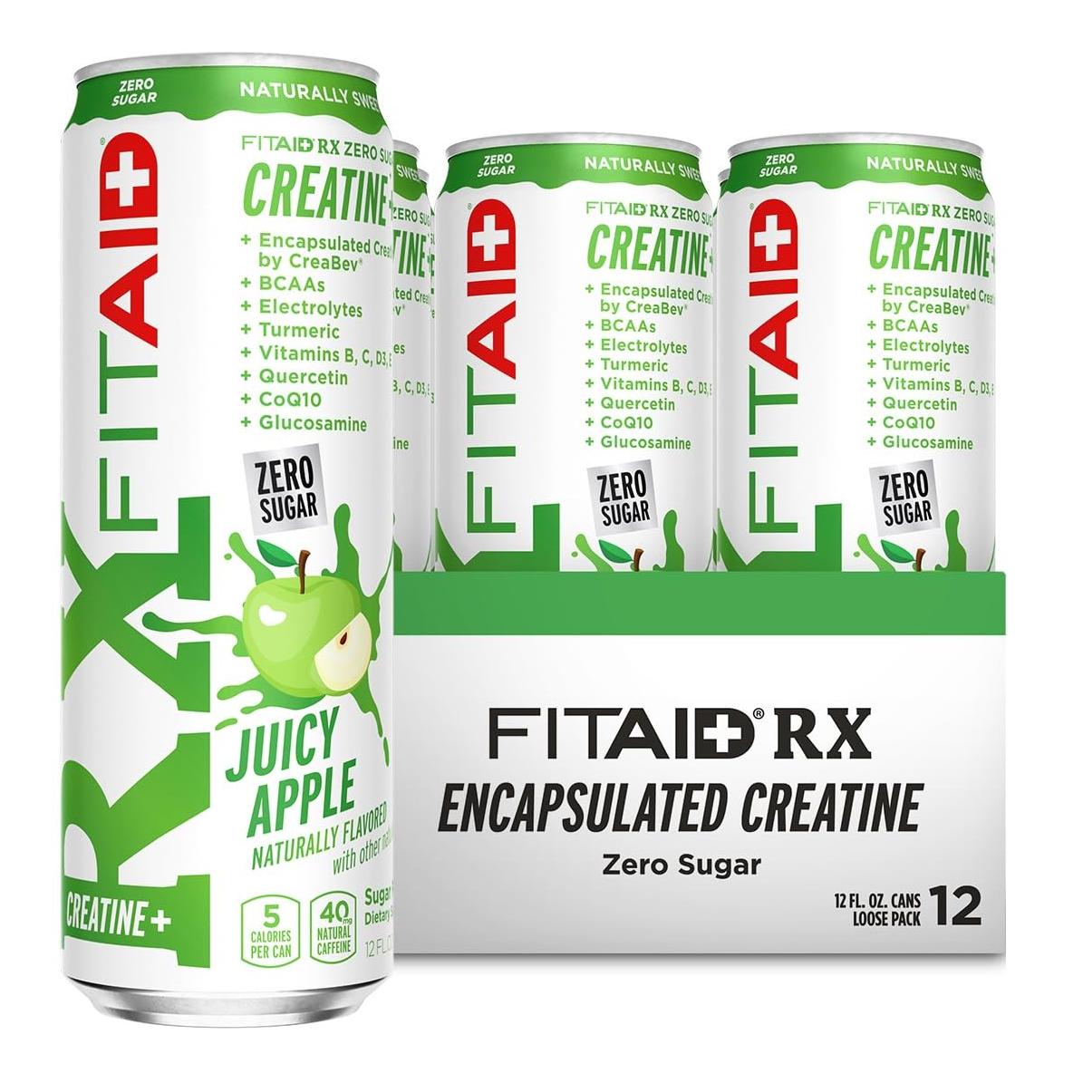FITAID RX Zero Sugar Workout Recovery Drink, Juicy Apple (12 Fl Oz, Pack of 12)