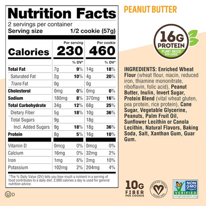 Lenny & Larry's Peanut Butter Complete Cookie, Vegan, 16g Protein (12 Pack)