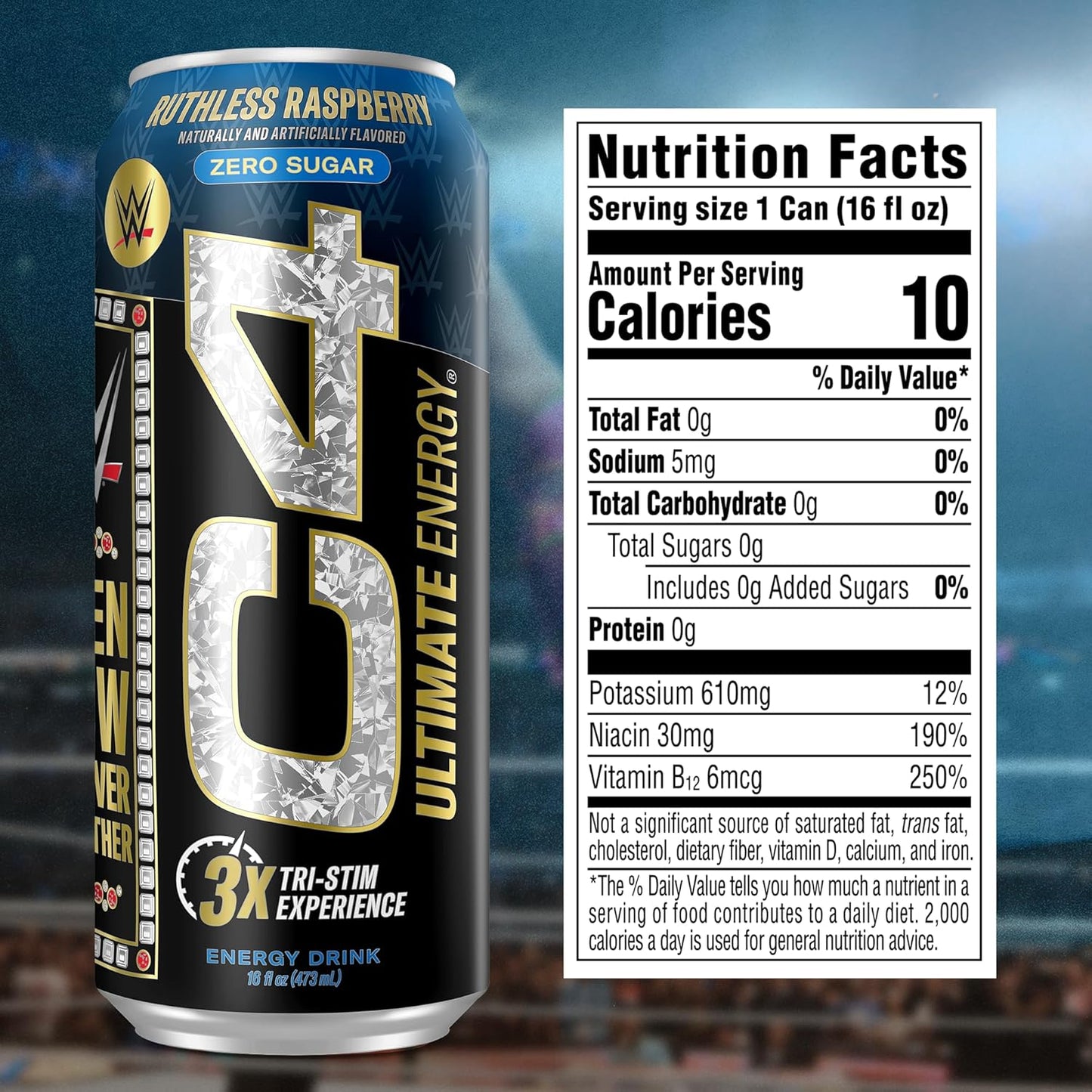 Cellucor C4 Ultimate WWE Pre-Workout Energy Drink, Ruthless Raspberry, Tri-Stim with 300mg Caffeine (16oz, Pack of 12)