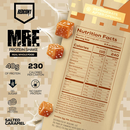 REDCON1 MRE Protein Shakes, Salted Caramel - Whole Food, Sugar-Free (12 Pack)