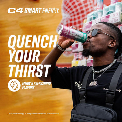 Cellucor C4 Smart Energy Drink, Cherry Berry Lime - Focus & Energy Boost, Zero Sugar (12oz, Pack of 12)