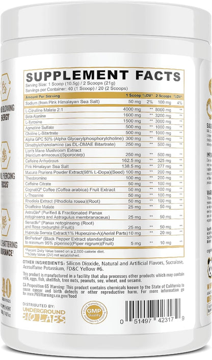 Skull Nootropic Pre-Workout, 403mg Caffeine for Focus & Energy (40 Scoops) (Lemon Blueberry Pineapple)