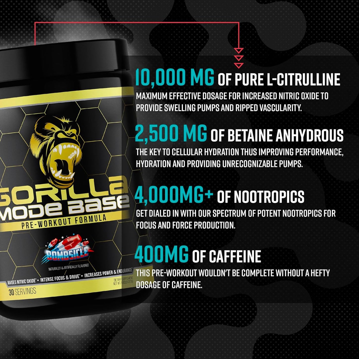 Gorilla Mode Pre-Workout for Focus, Endurance & Power (360g, Watermelon)