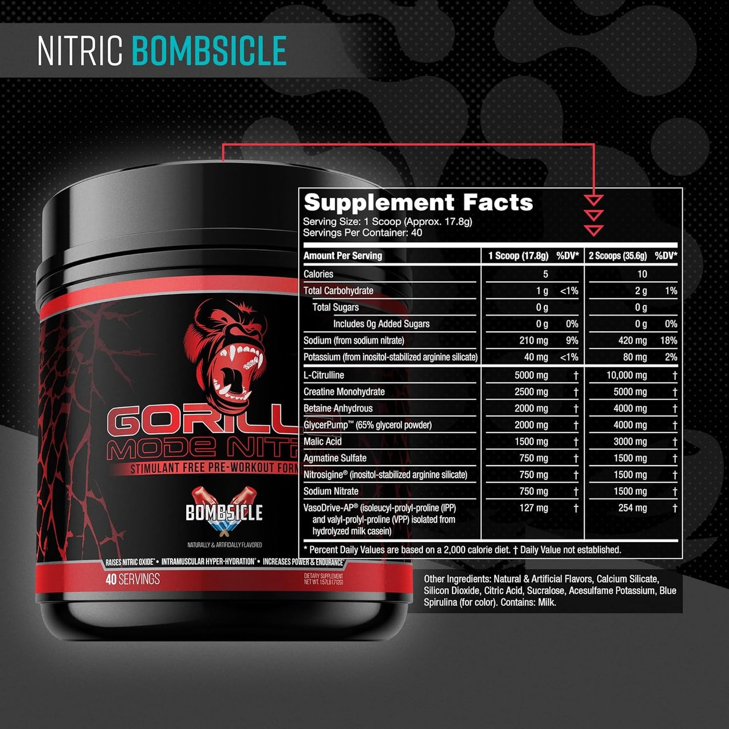 Gorilla Mode Nitric Pre-Workout for Massive Pumps and Power (646g, Bombsicle)