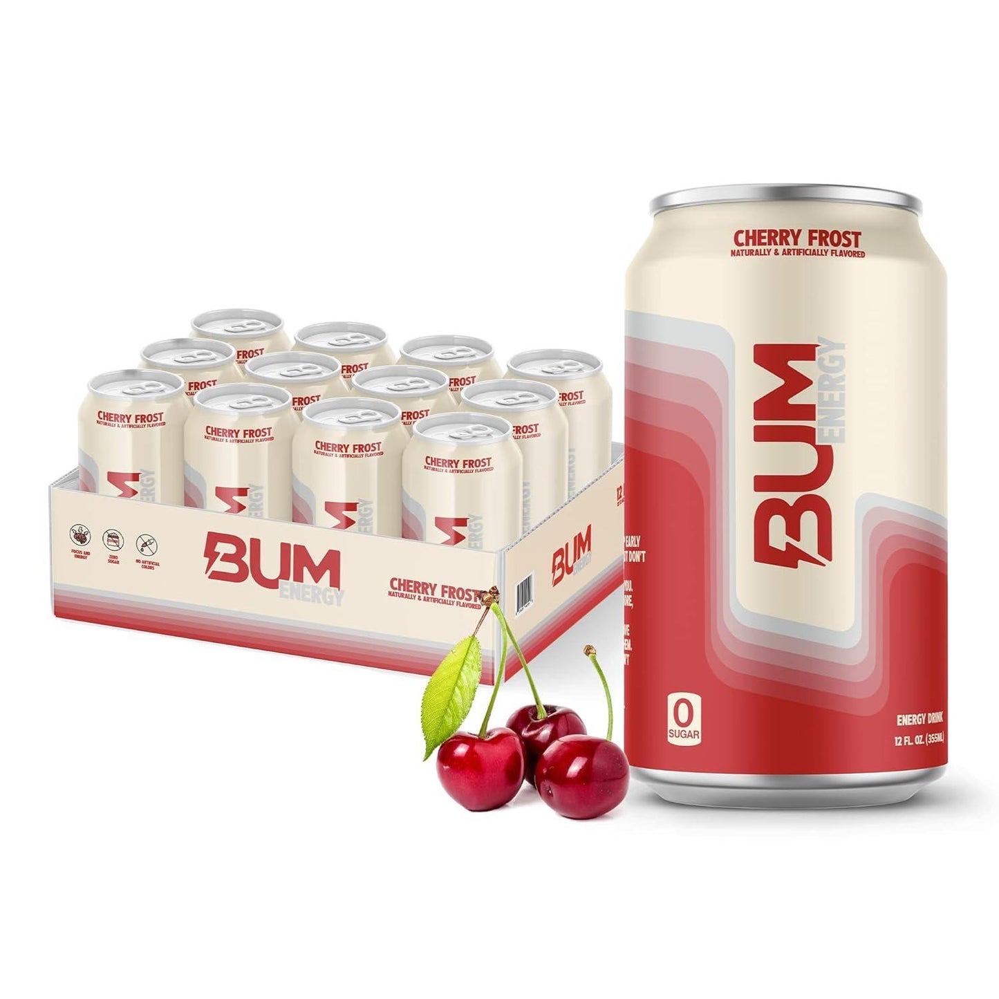 BUM Cherry Frost Sugar-Free Energy Drink (12 oz, Pack of 12)