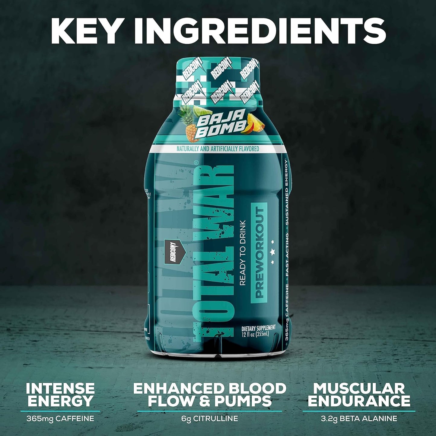 REDCON1 Total War Pre Workout Drink - Endurance & Keto Friendly (Cali Splash, 12 Servings)