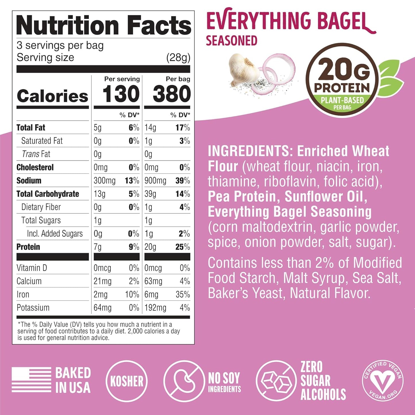 Lenny & Larry's Everything Bagel FITZELS - Vegan Protein Pretzels (8 Bags, 3oz)