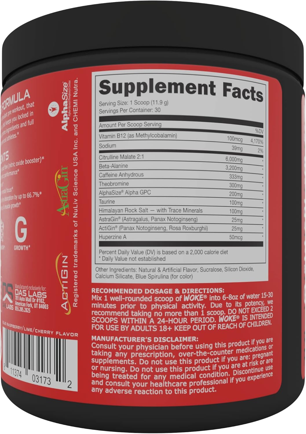 Bucked Up Woke High-Stim Pre-Workout for Focus, Pump, Strength & Growth (30 Servings, Rocket Pop)