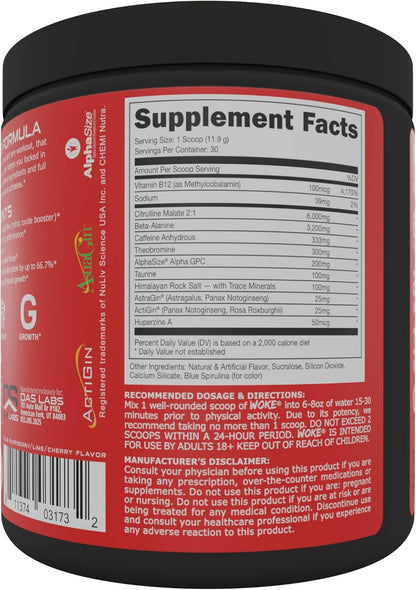 Bucked Up Woke High-Stim Pre-Workout for Focus, Pump, Strength & Growth (30 Servings, Rocket Pop)