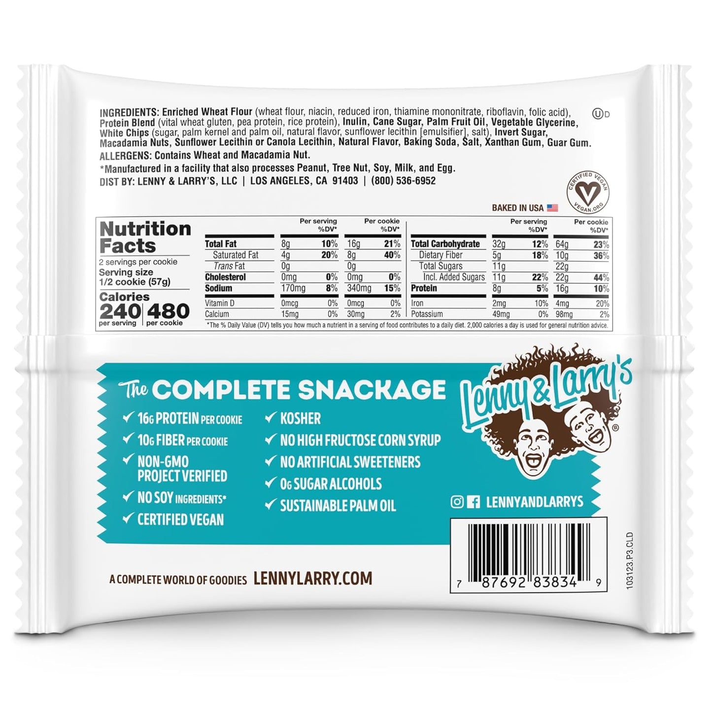 Lenny & Larry's White Chocolate Macadamia Protein Cookie, Vegan (12 Pack)