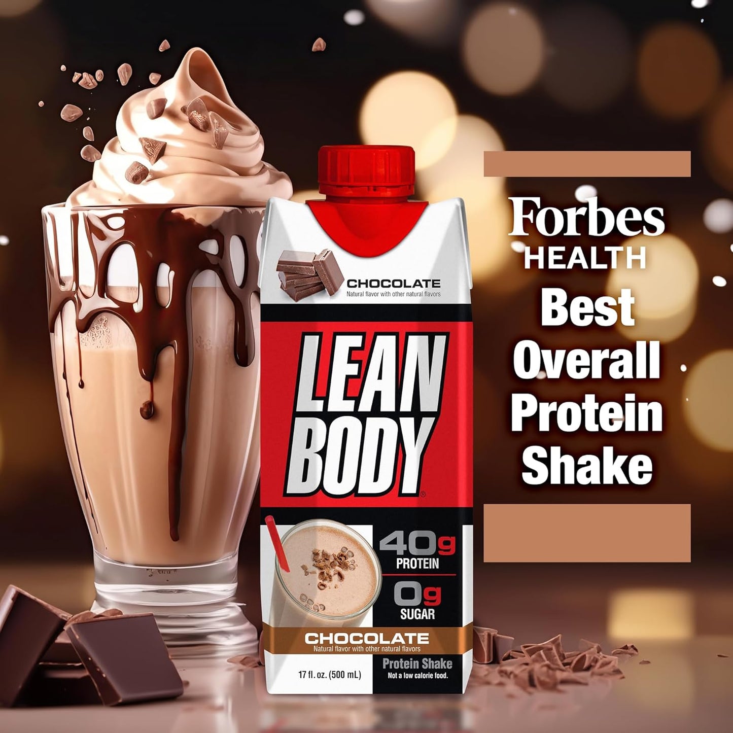 LABRADA Lean Body Chocolate Protein Shake, 0 Sugar, Gluten Free (17 Fl Oz, Pack of 12)