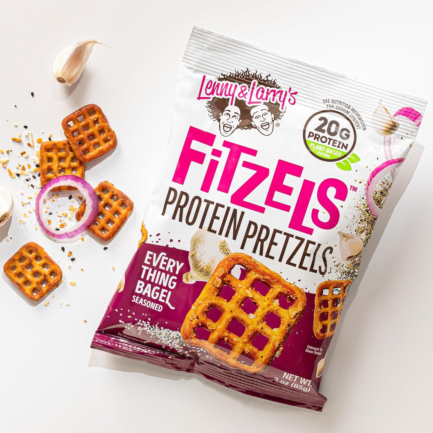 Lenny & Larry's Everything Bagel FITZELS - Vegan Protein Pretzels (8 Bags, 3oz)