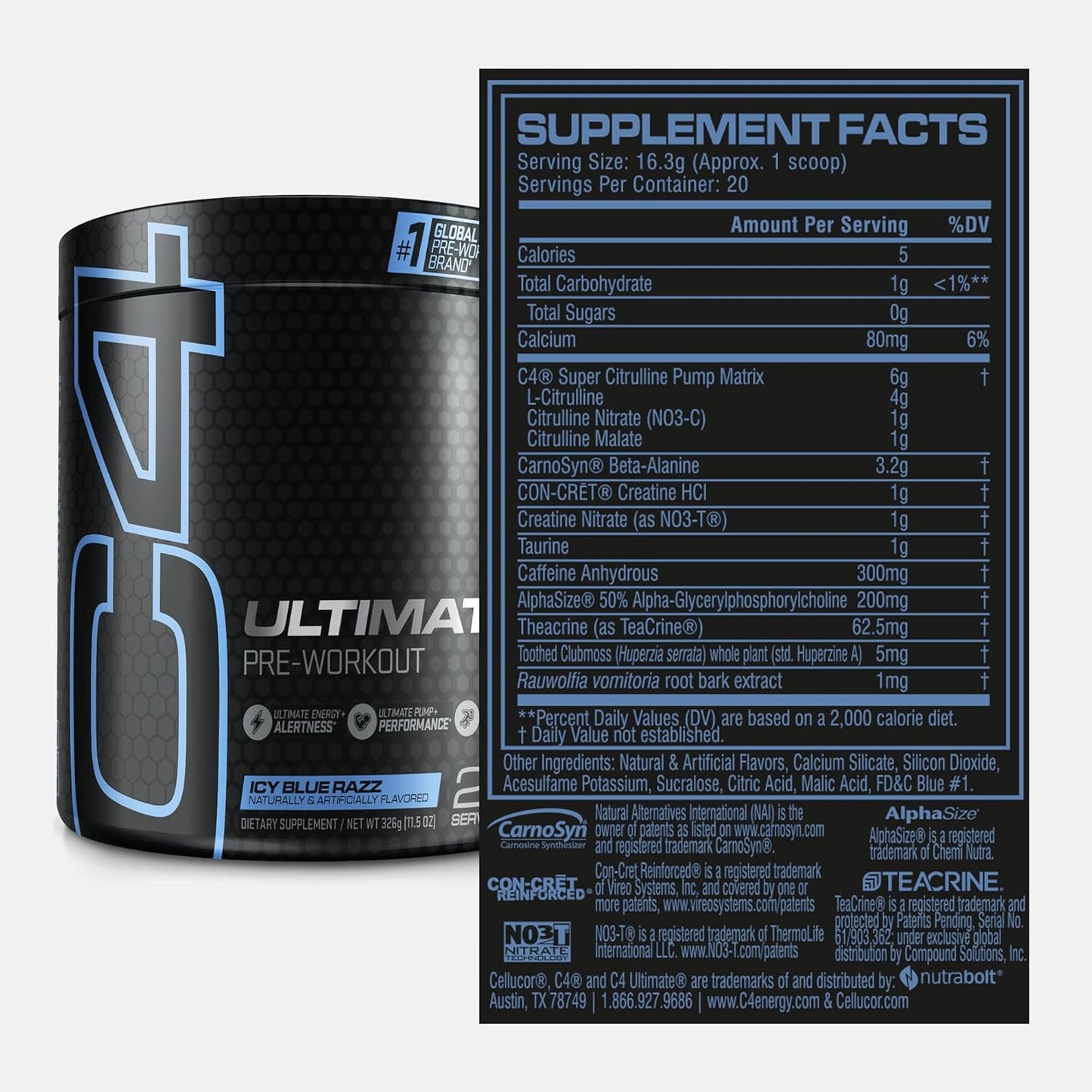 Cellucor C4 Ultimate Pre Workout Powder, ICY Blue Razz, Sugar Free (20 Servings)