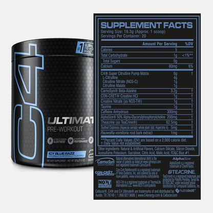 Cellucor C4 Ultimate Pre Workout Powder, ICY Blue Razz, Sugar Free (20 Servings)