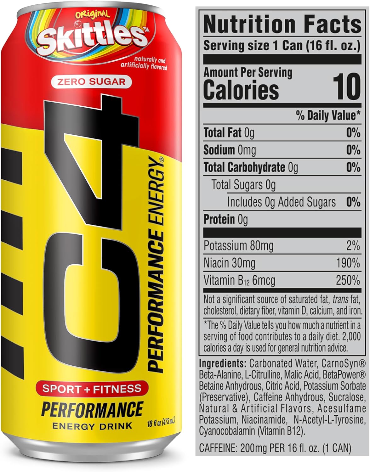 Cellucor C4 Skittles Flavor Energy Drink, Zero Sugar, Preworkout (16 Fl Oz, 12 Pack)