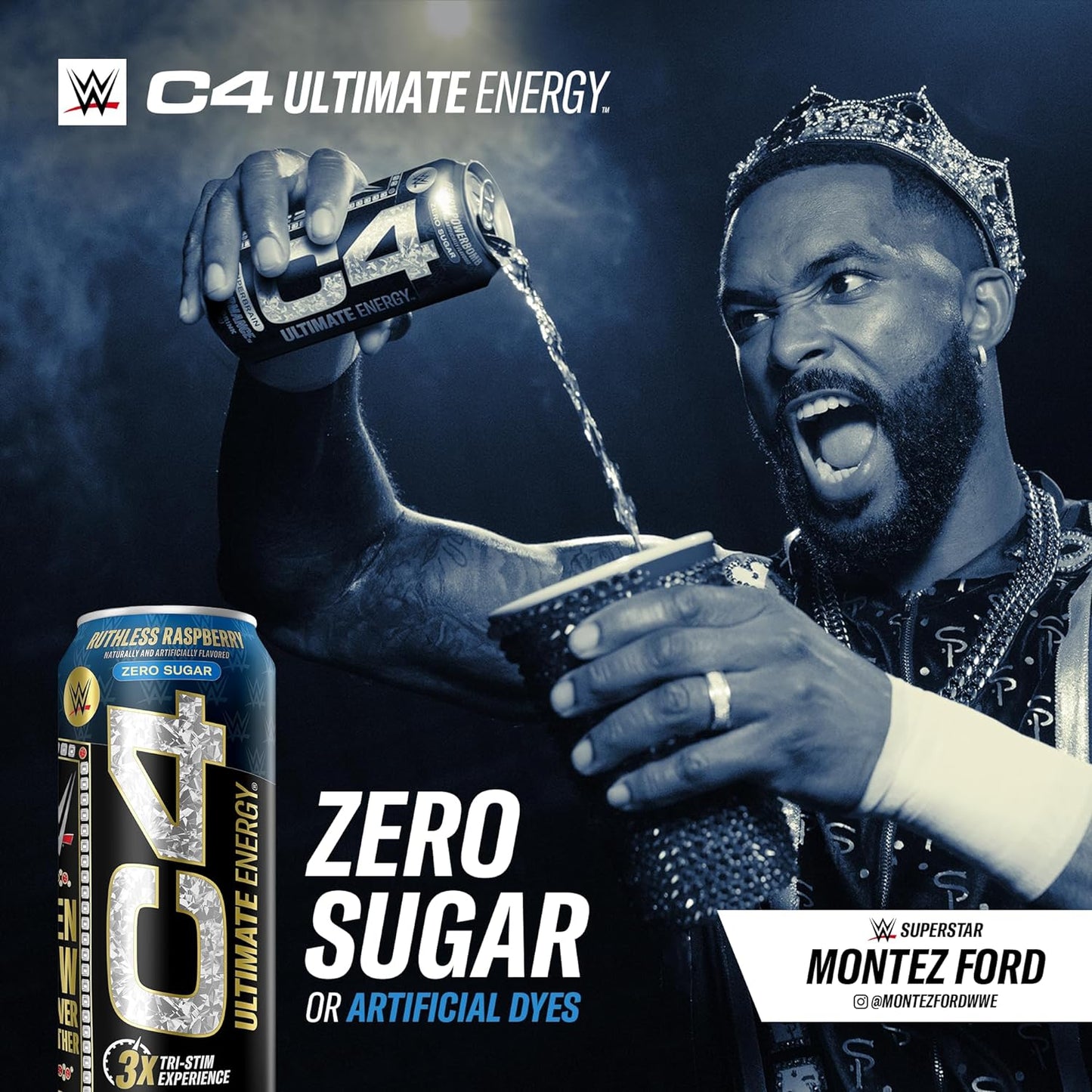 Cellucor C4 Ultimate WWE Pre-Workout Energy Drink, Ruthless Raspberry, Tri-Stim with 300mg Caffeine (16oz, Pack of 12)