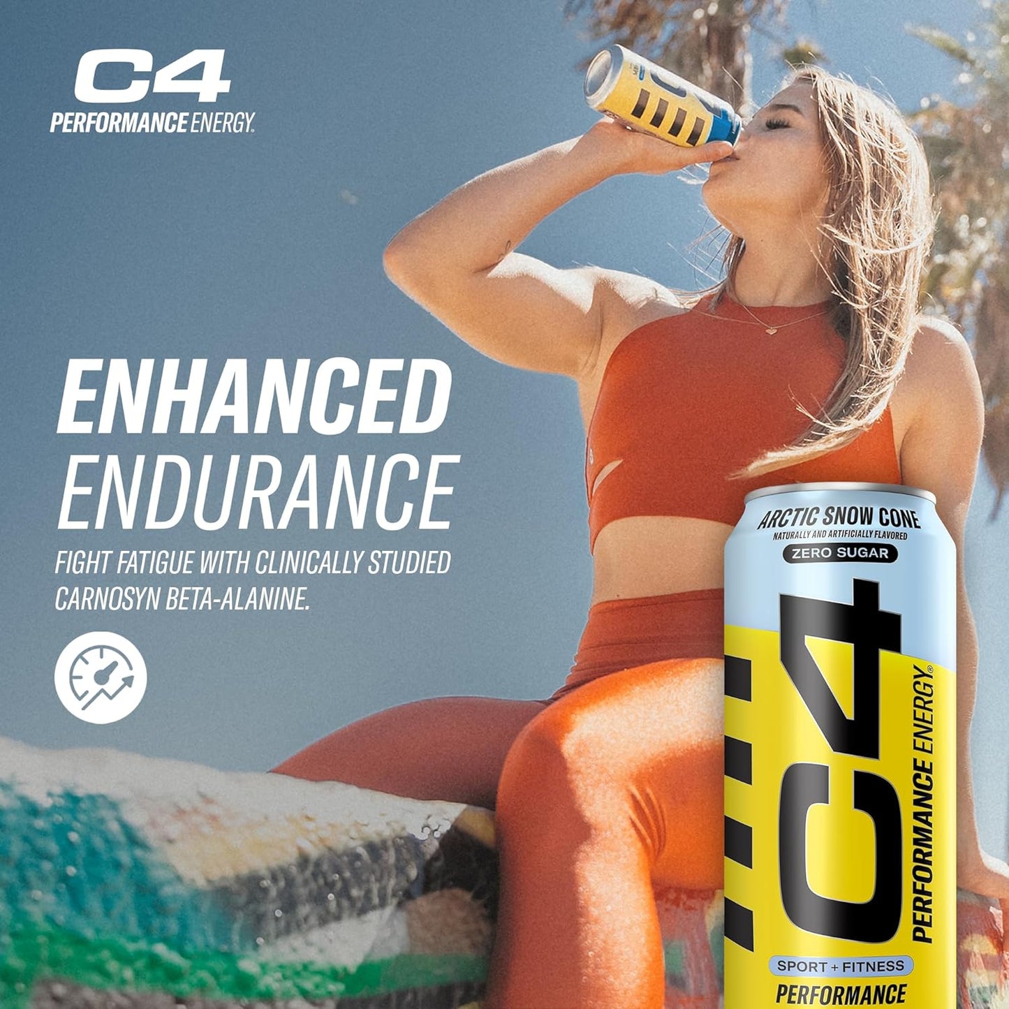 Cellucor C4 Performance Energy Drink, Artic Snow Cone, Zero Sugar, 200mg Caffeine (16 Fl Oz, 12 Pack)