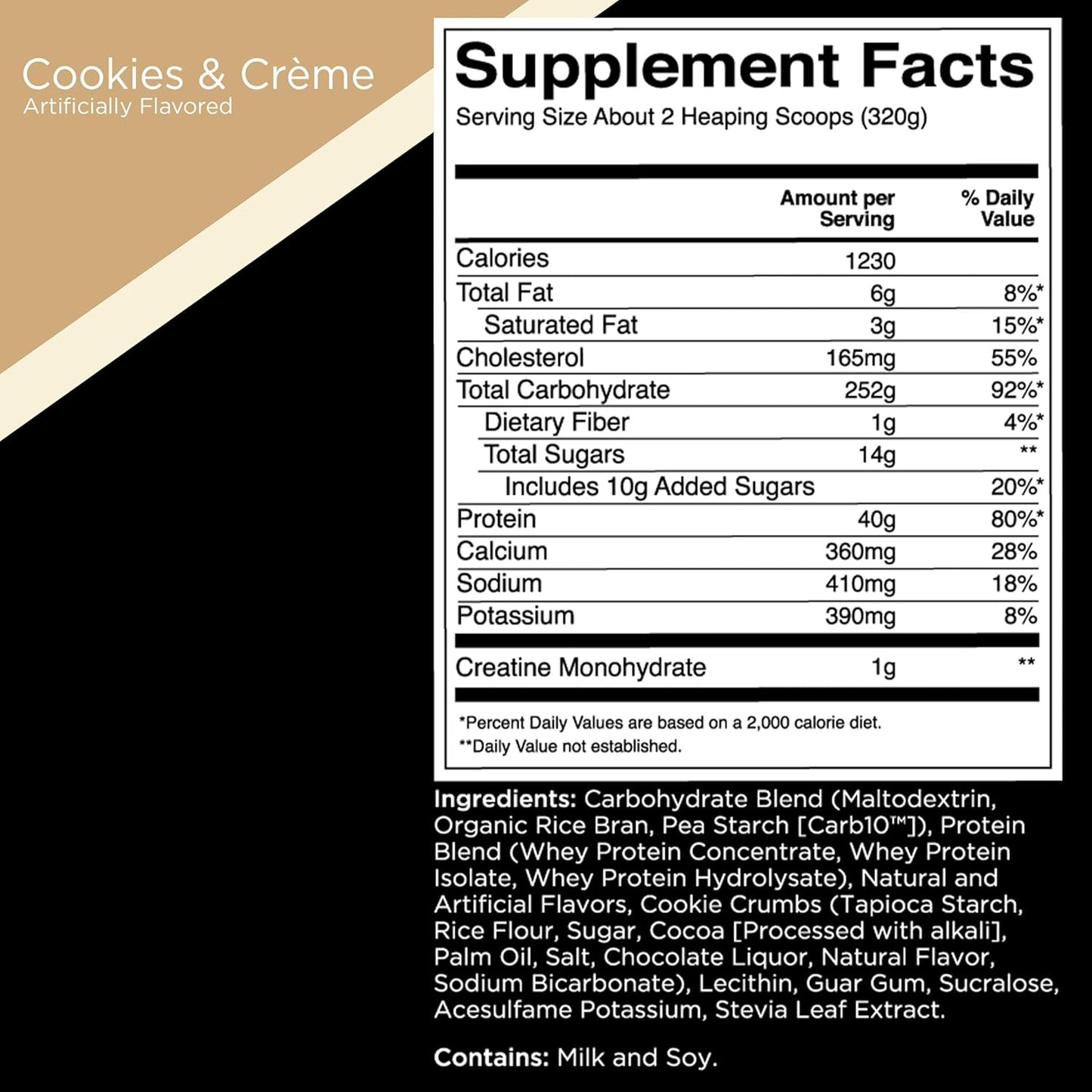 Rule One R1 Mass Gainer - Cookies & Crème, 1220+ Cal, 40g Protein (6 lbs)