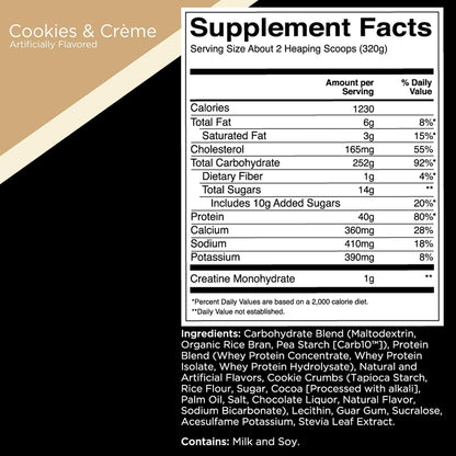 Rule One R1 Mass Gainer - Cookies & Crème, 1220+ Cal, 40g Protein (6 lbs)