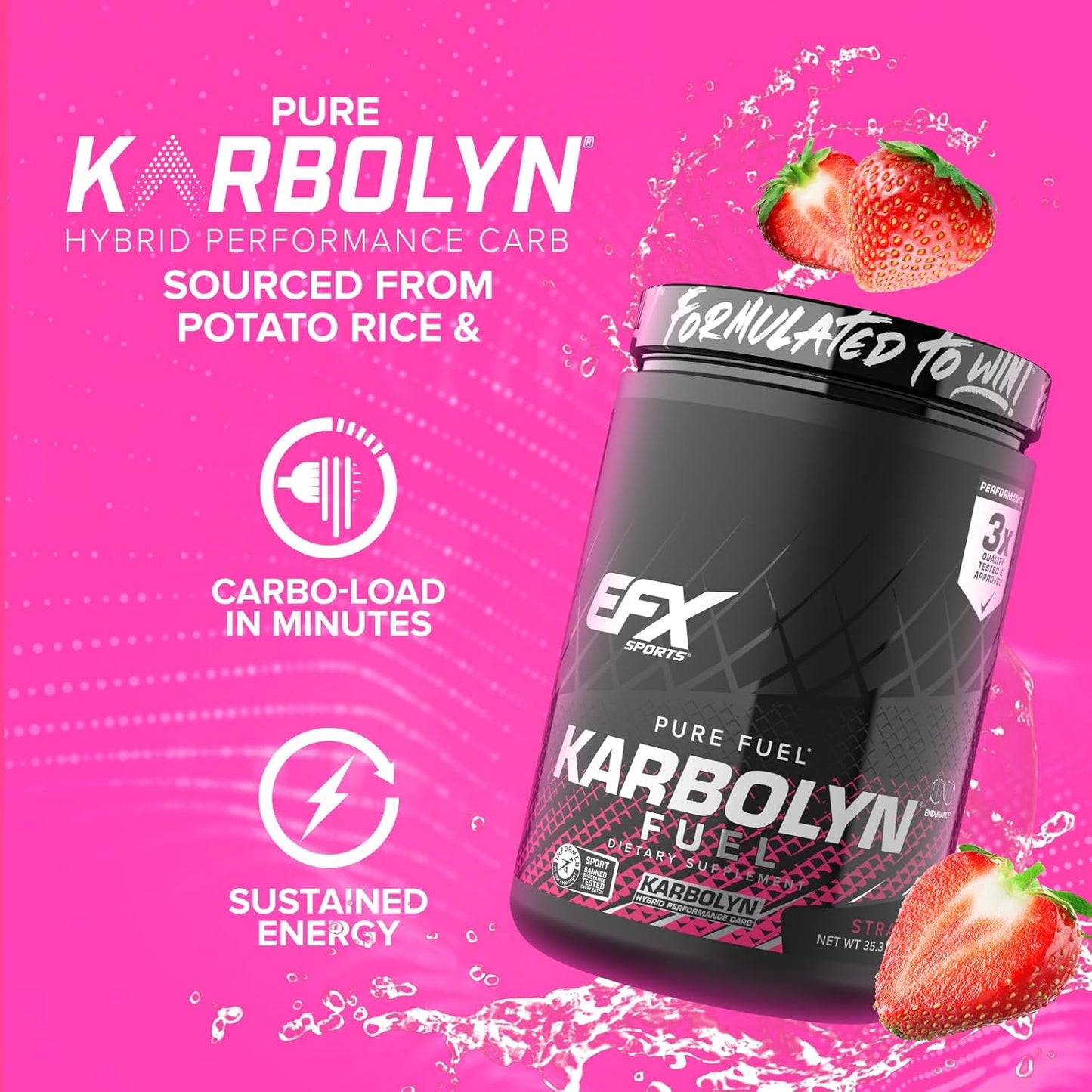 EFX Sports Karbolyn Fuel - Fast Absorbing Carb Powder for Energy & Recovery (Strawberry, 18 Servings)