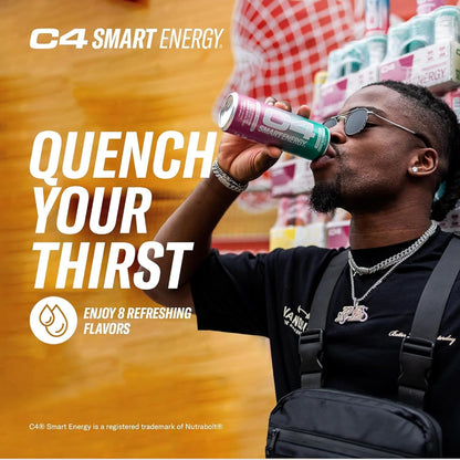 Cellucor C4 Smart Energy Drink for Focus & Energy, Zero Sugar - Blue Raspberry (12oz, Pack of 12)