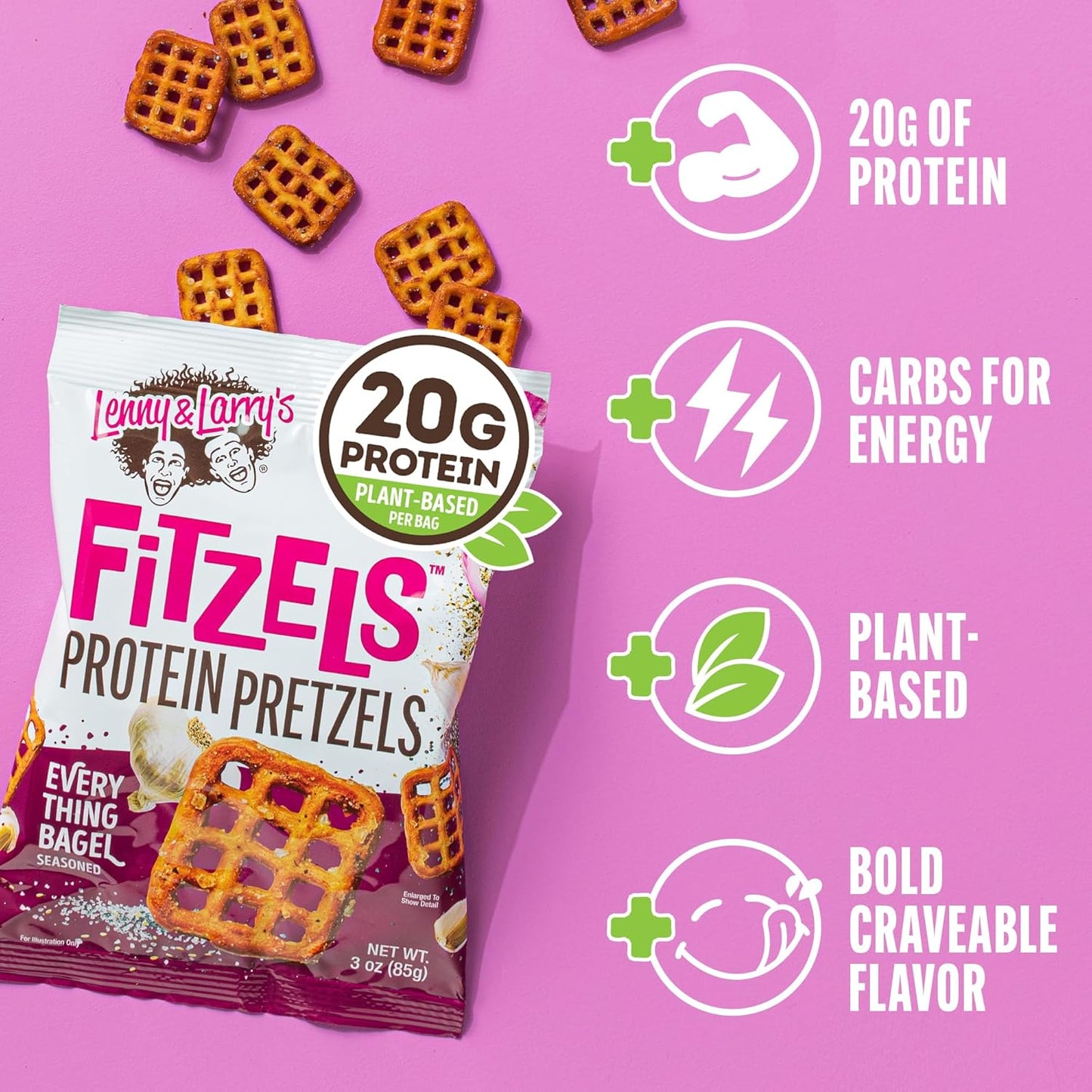 Lenny & Larry's Everything Bagel FITZELS - Vegan Protein Pretzels (8 Bags, 3oz)