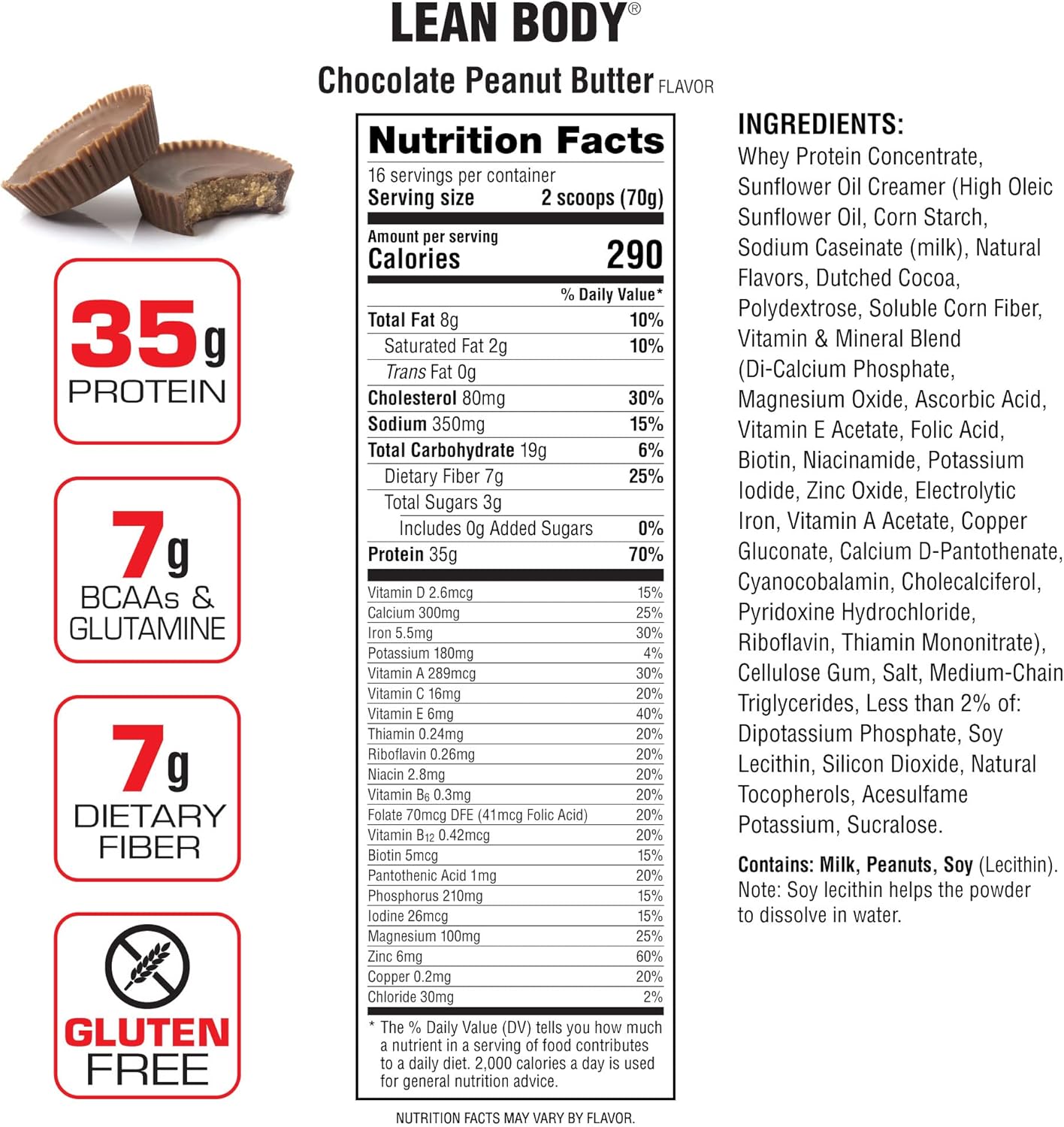 LABRADA Lean Body Protein Shake for Weight Loss & Muscle Growth, Chocolate Peanut Butter (2.47LB Tub)