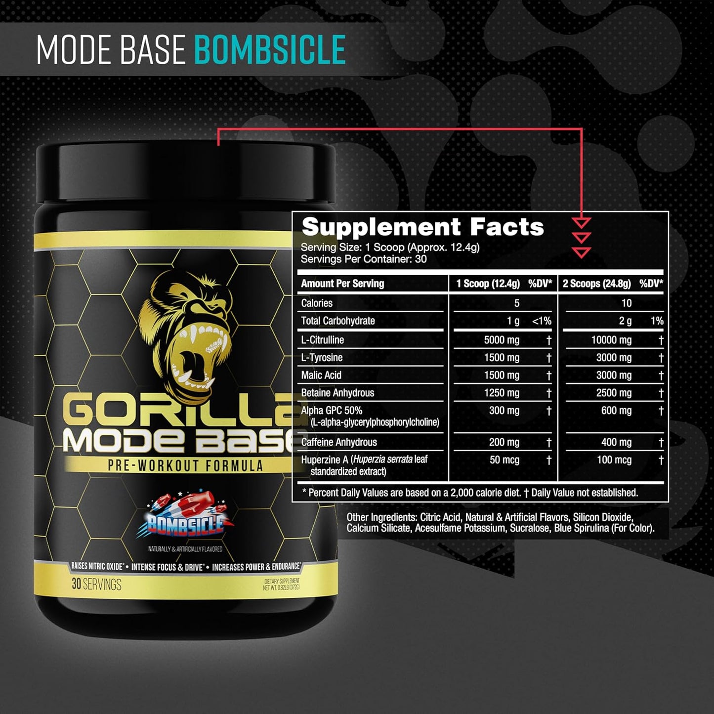 Gorilla Mode Pre-Workout for Focus, Endurance & Power (360g, Bombsicle)