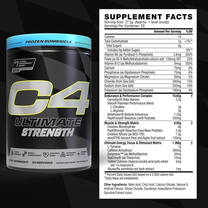 Cellucor C4 Ultimate Pre Workout, 300mg Caffeine + Creatine - Frozen Bombiscle (20 Servings)