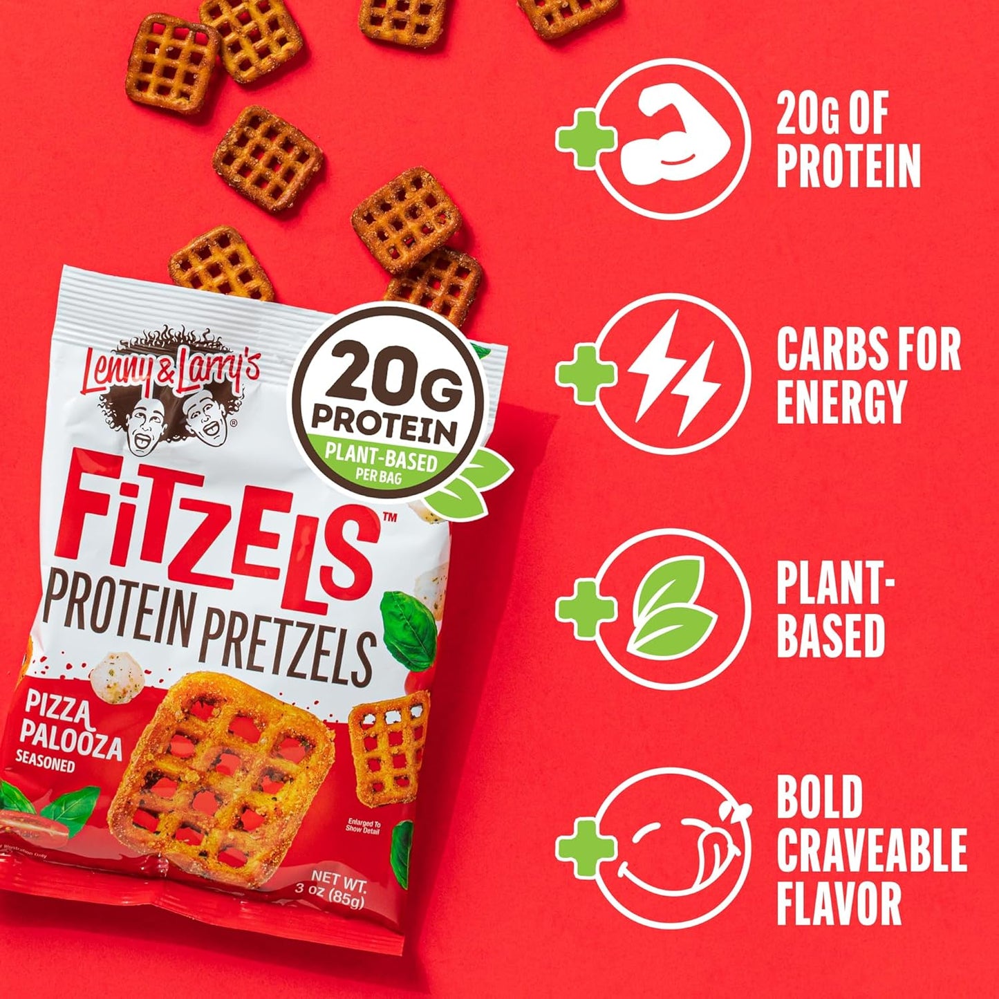 Lenny & Larry's Pizza Palooza Pretzel Snacks, Vegan, 20g Protein (8 Bags, 3oz)