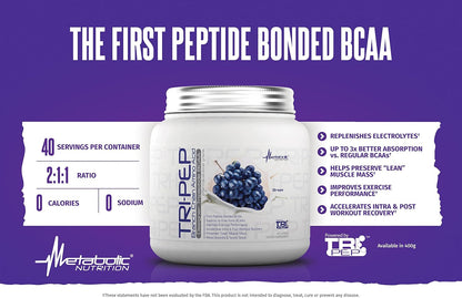 Metabolic Nutrition TRIPEP BCAA Powder, Unflavored (400g, 40 Servings)