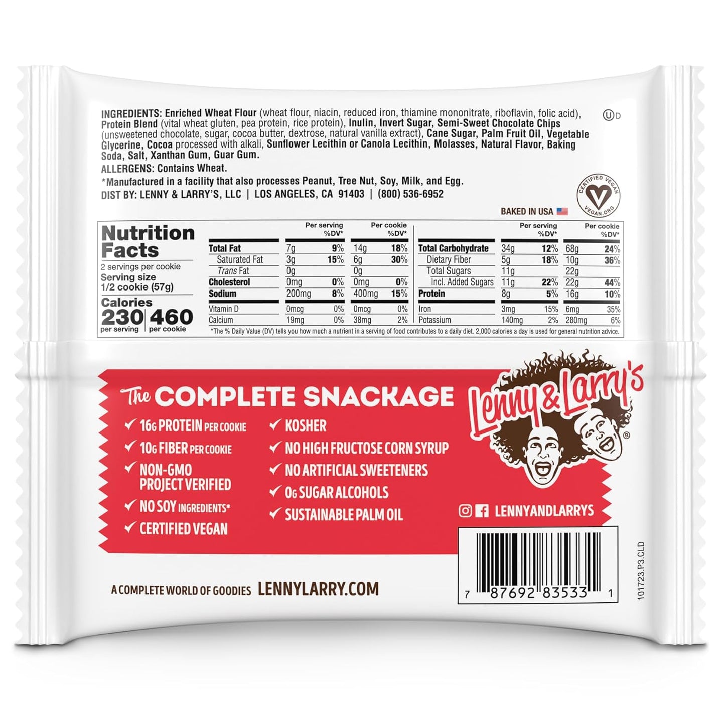 Lenny & Larry's Double Chocolate Complete Cookie, Vegan, 16g Protein (12 Pack)