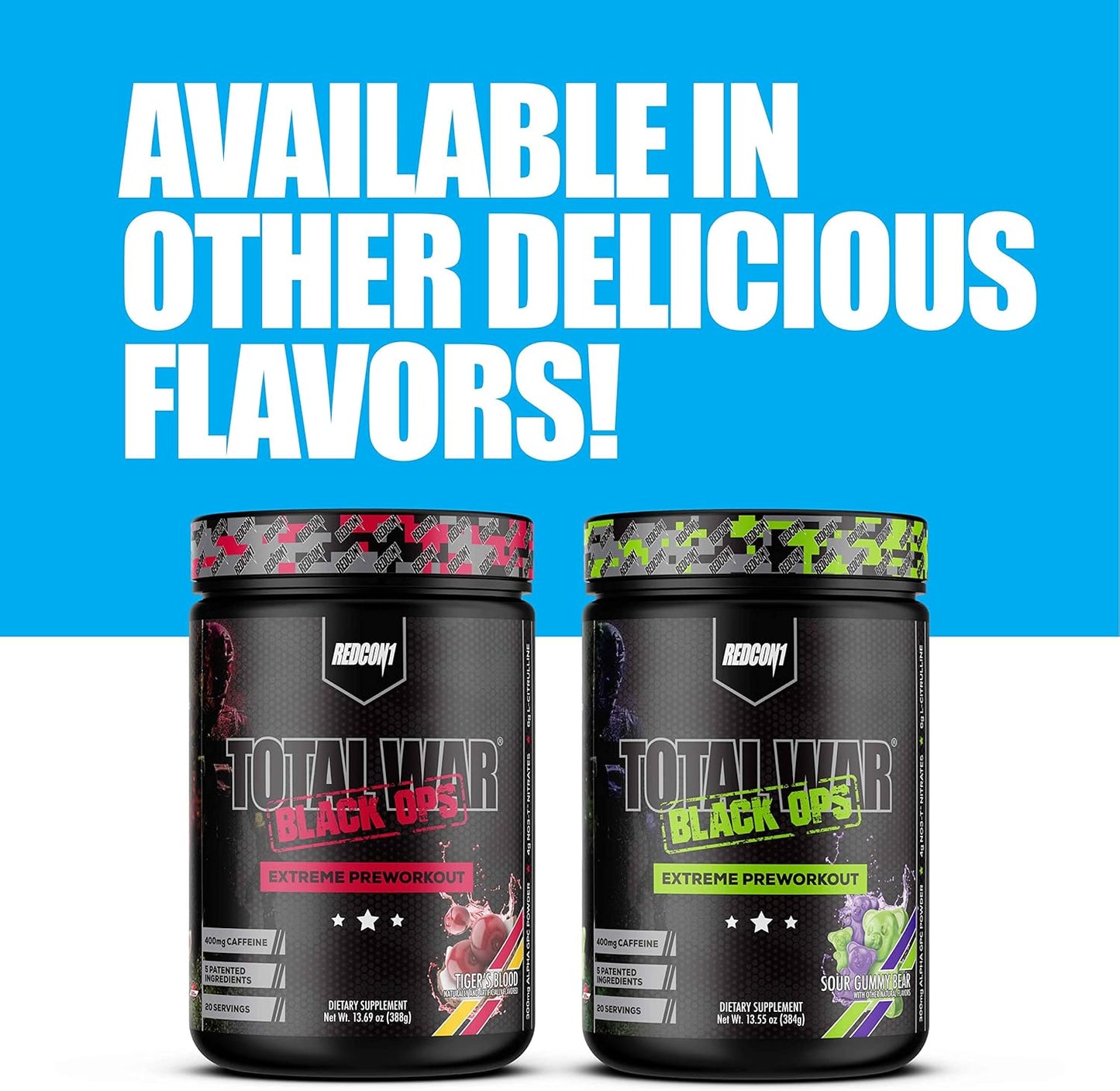 REDCON1 Total War Black Ops Preworkout, Blue Lemonade, 400mg Caffeine (20 Servings)
