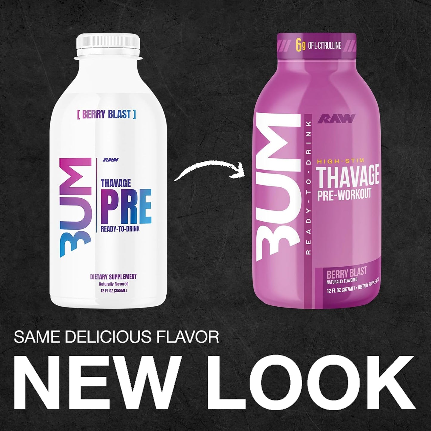 BUM Thavage Pre-Workout RTD - Zero Sugar, Berry Blast (12 Pack)
