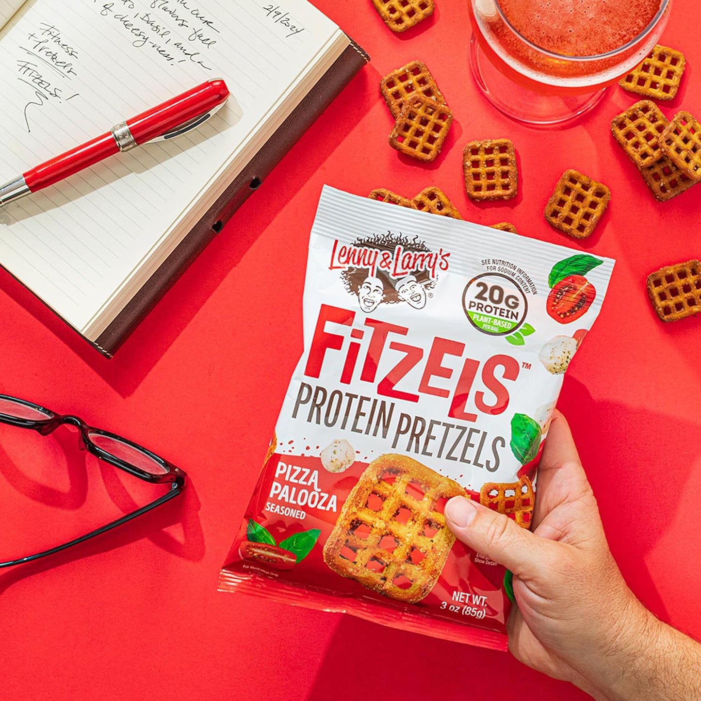 Lenny & Larry's Pizza Palooza Pretzel Snacks, Vegan, 20g Protein (8 Bags, 3oz)
