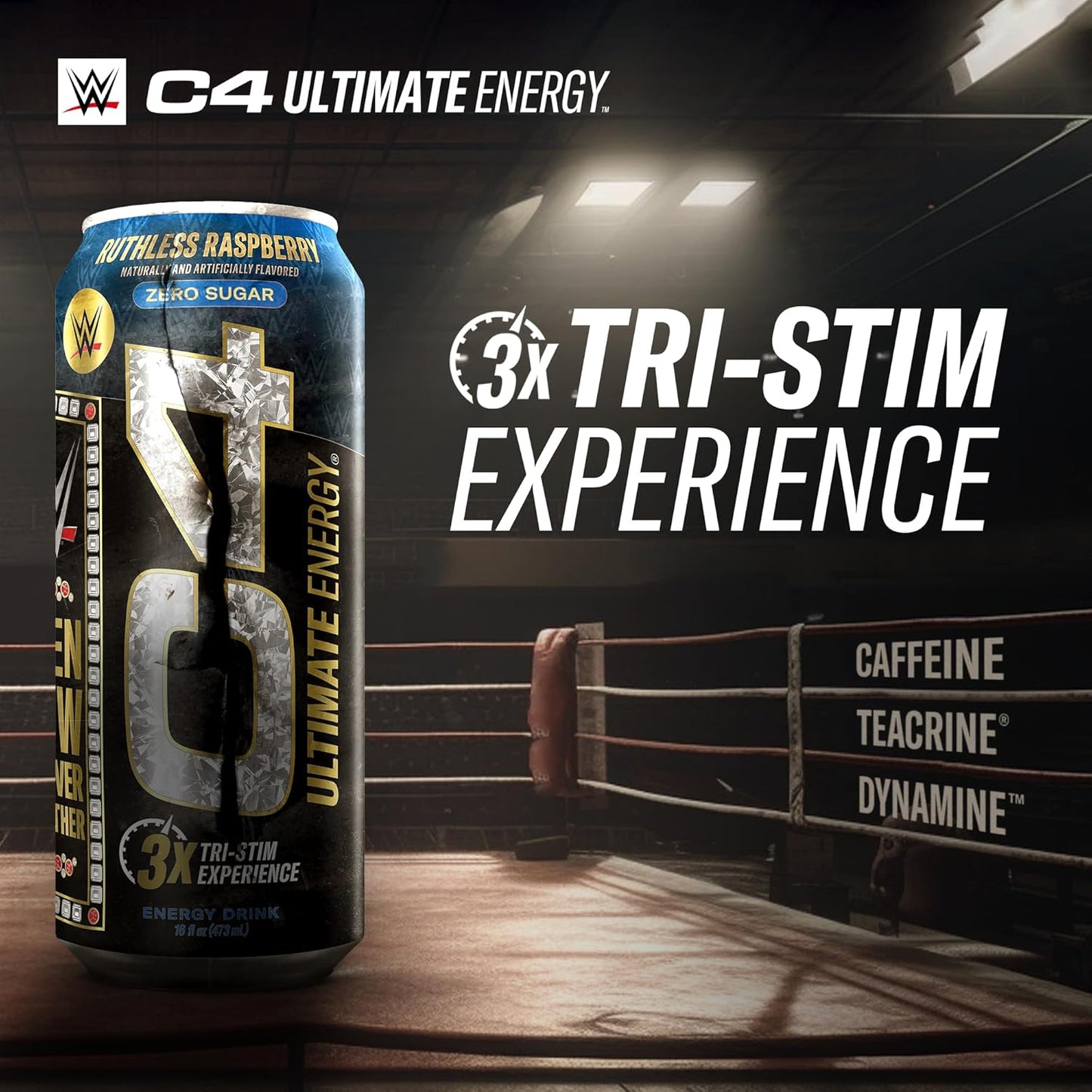 Cellucor C4 Ultimate WWE Pre-Workout Energy Drink, Ruthless Raspberry, Tri-Stim with 300mg Caffeine (16oz, Pack of 12)