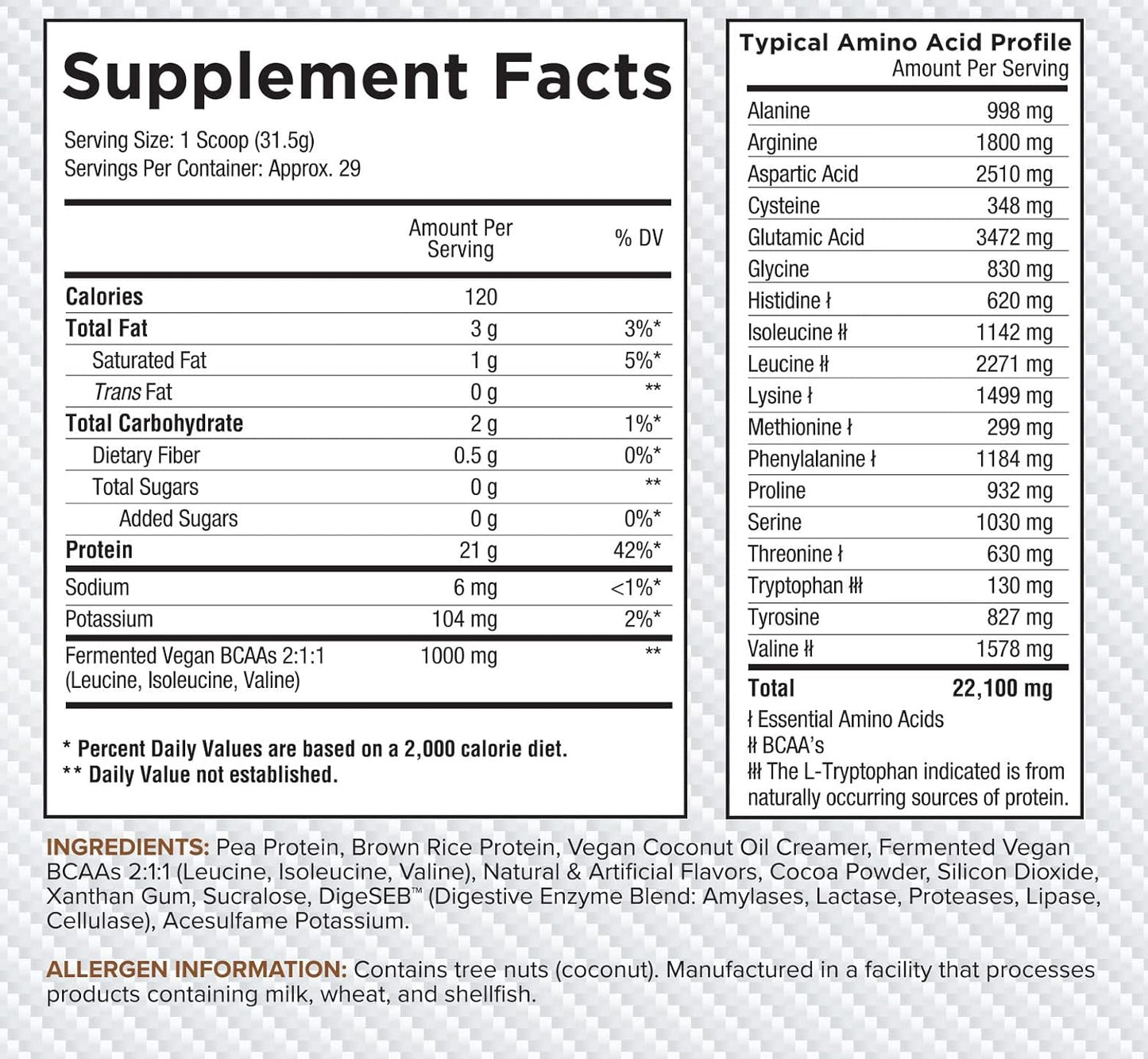 Core Nutritionals Platinum Vegan Protein Blend, 21g Pea Protein, Lactose/Soy/Gluten Free (Chocolate Brownie Batter, 29 Servings)