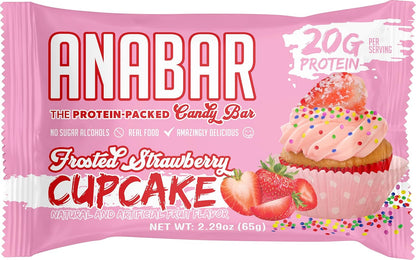 Anabar Protein Bar, 20g Protein, No Sugar Alcohols, Real Food (12 Bars, Strawberry Cupcake)