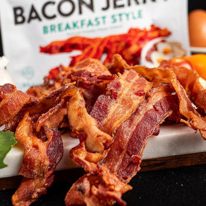 Breakfast Bacon Jerky, Tender & Gluten-Free, 14g Protein, Low Calorie (2 Bags)